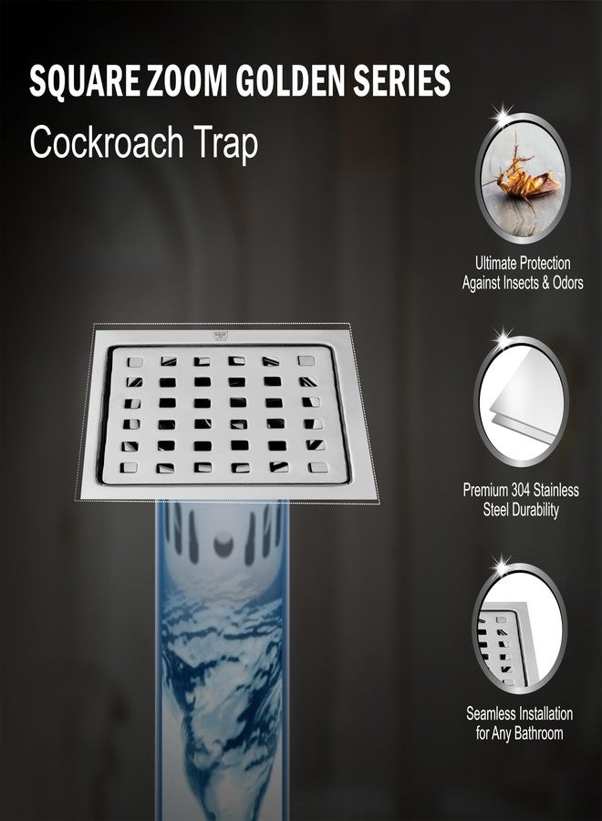 Sanjay Chilly Square Zoom SS Floor Drain Cockroach Trap for Bathroom Gratings | 304 Grade Kitchen Drain Strainer Sink Bathtub Toilet Anti Odor Hair Catcher (Golden Series - Silver - 5x5 INCH) - Image 5